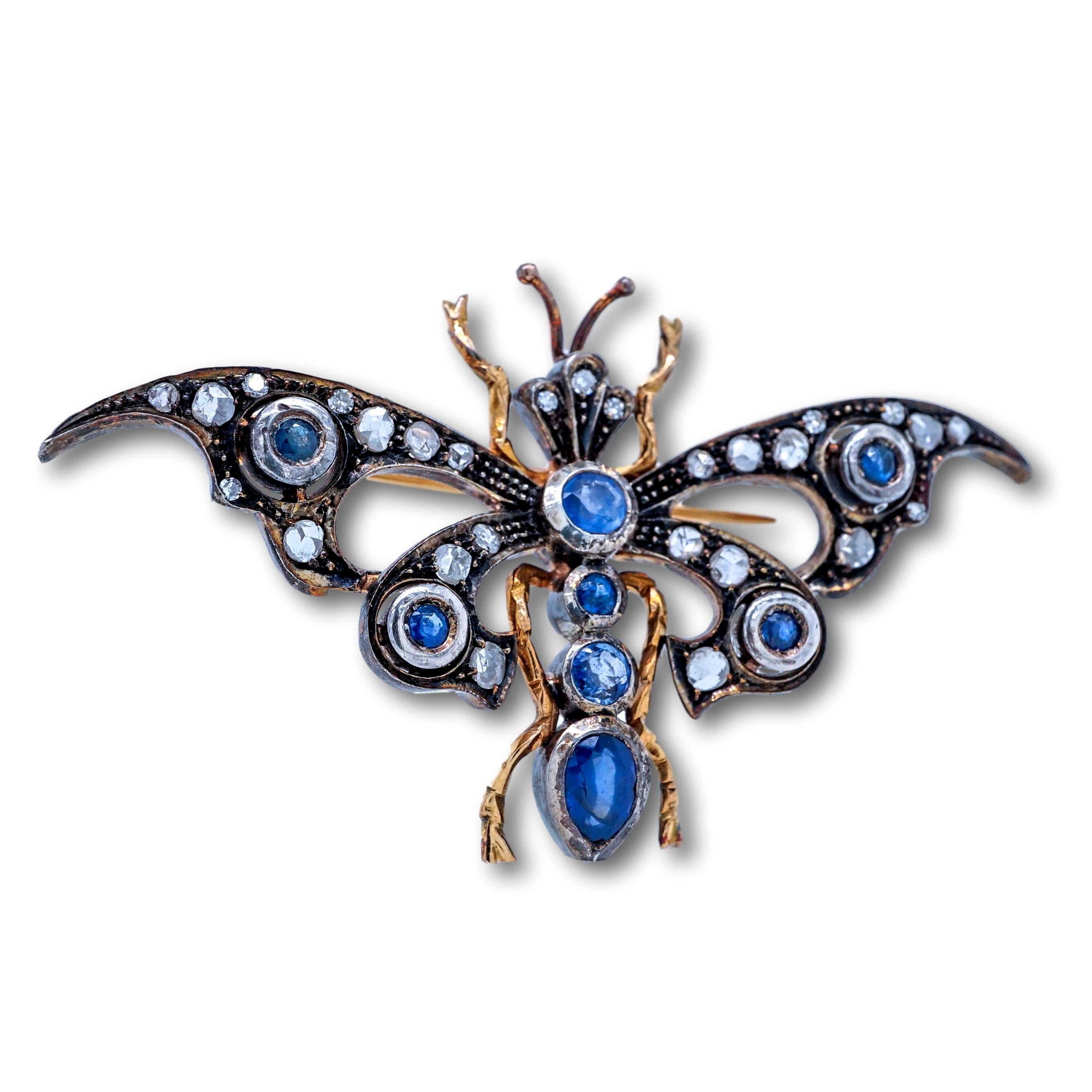 14 Karat Rose Gold Victorian Butterfly Brooch In Excellent Condition For Sale In New York, NY