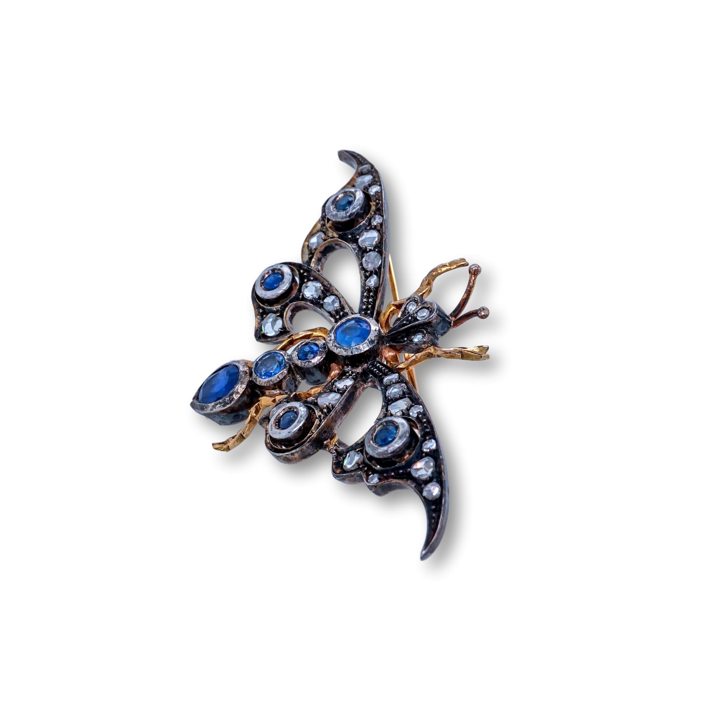 Women's or Men's 14 Karat Rose Gold Victorian Butterfly Brooch For Sale