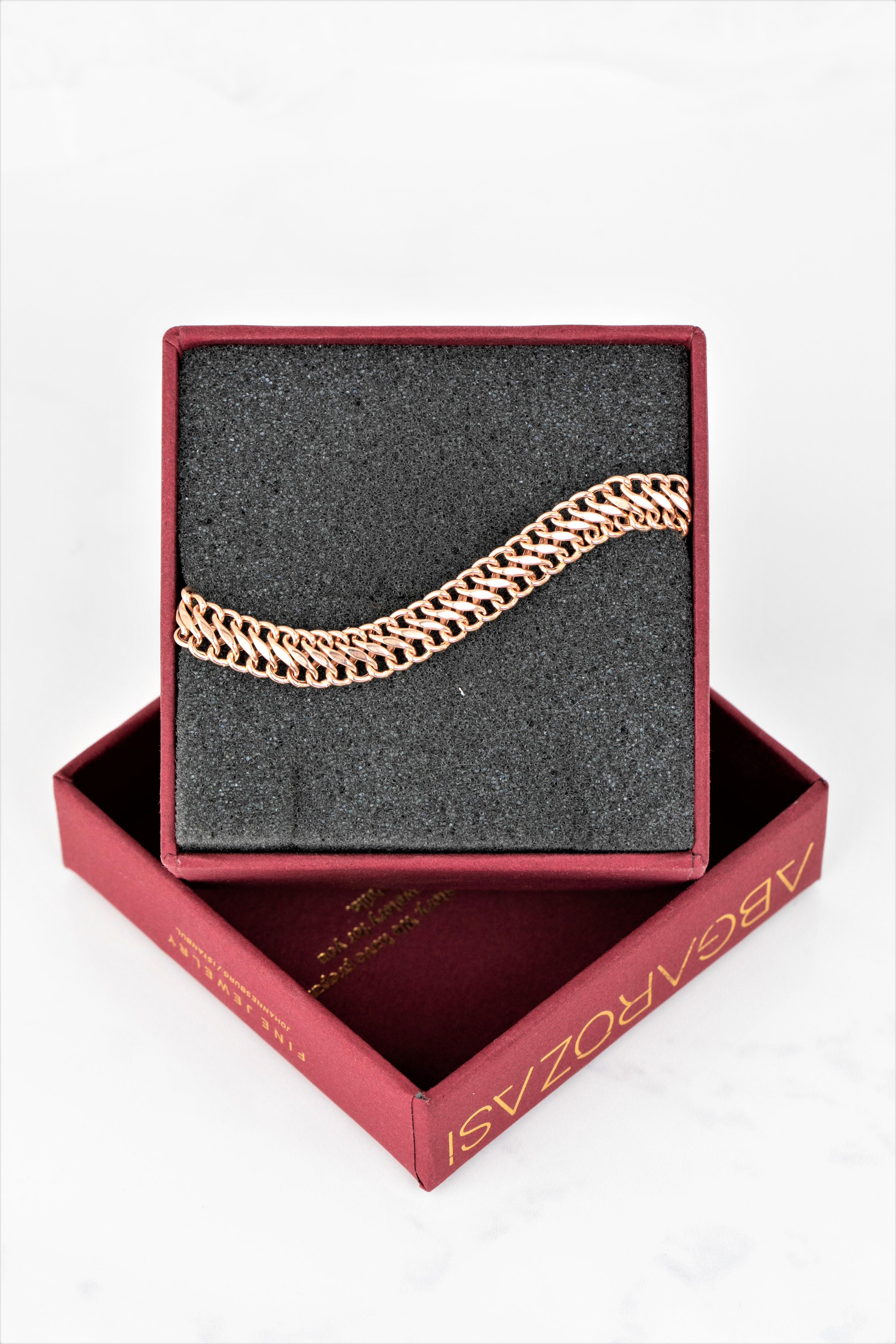 14K Rose Gold Vienna Chain Bracelet - 585K Double Curb Chain Dainty Bracelet For Sale 5