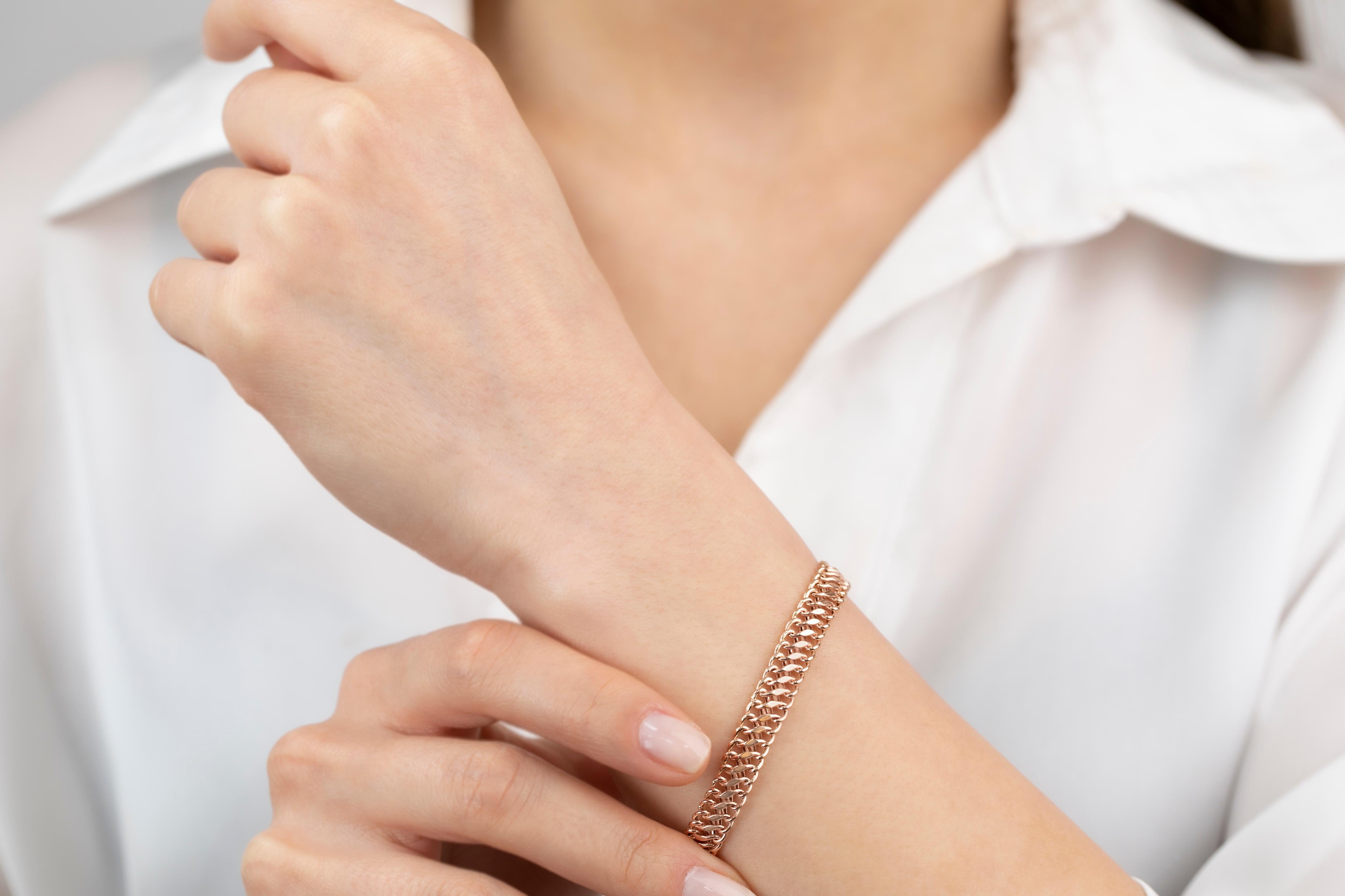 14K Roségold Vienna Kette Armband - 585K Double Curb Kette Dainty Armband Damen