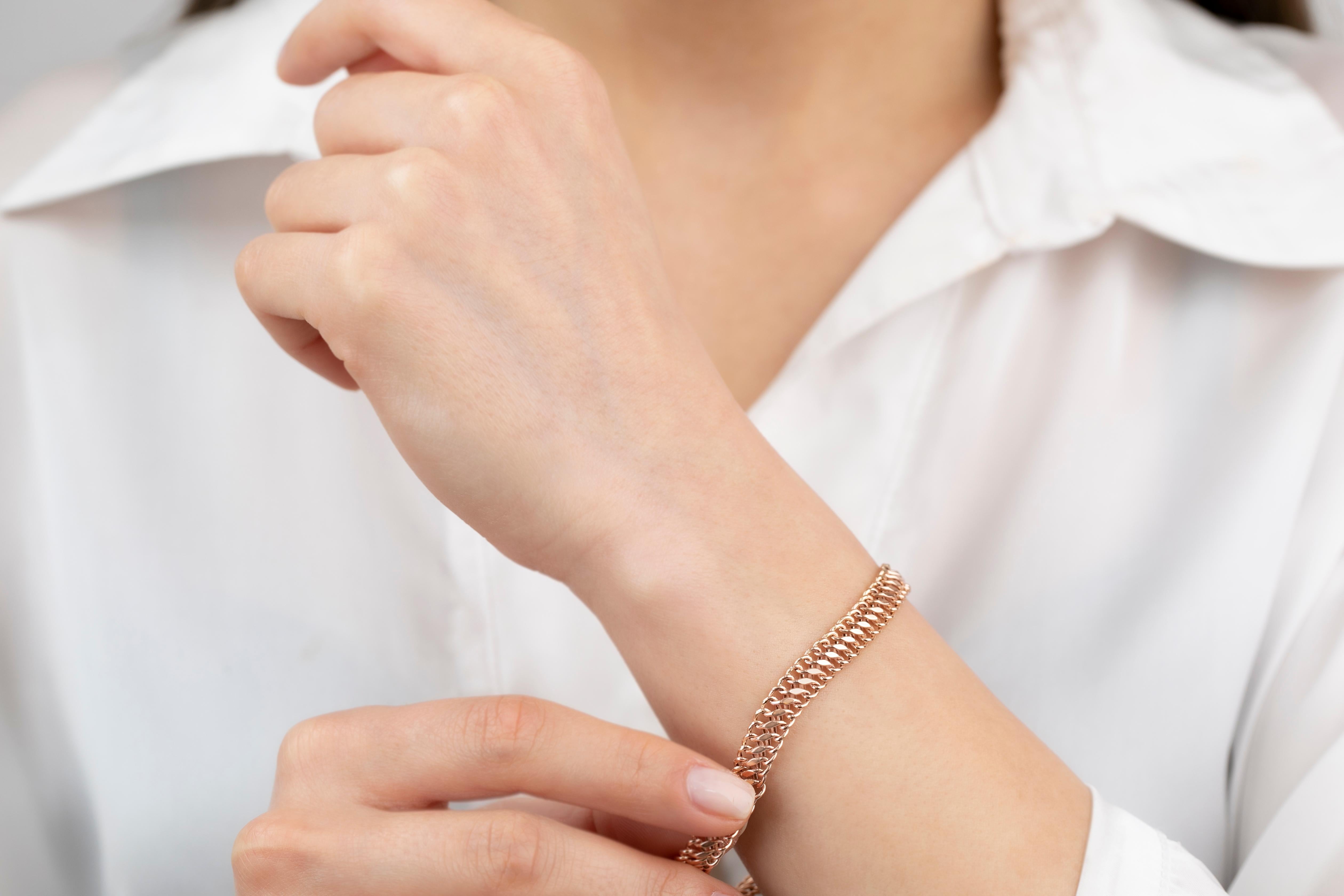 14K Roségold Vienna Kette Armband - 585K Double Curb Kette Dainty Armband 2