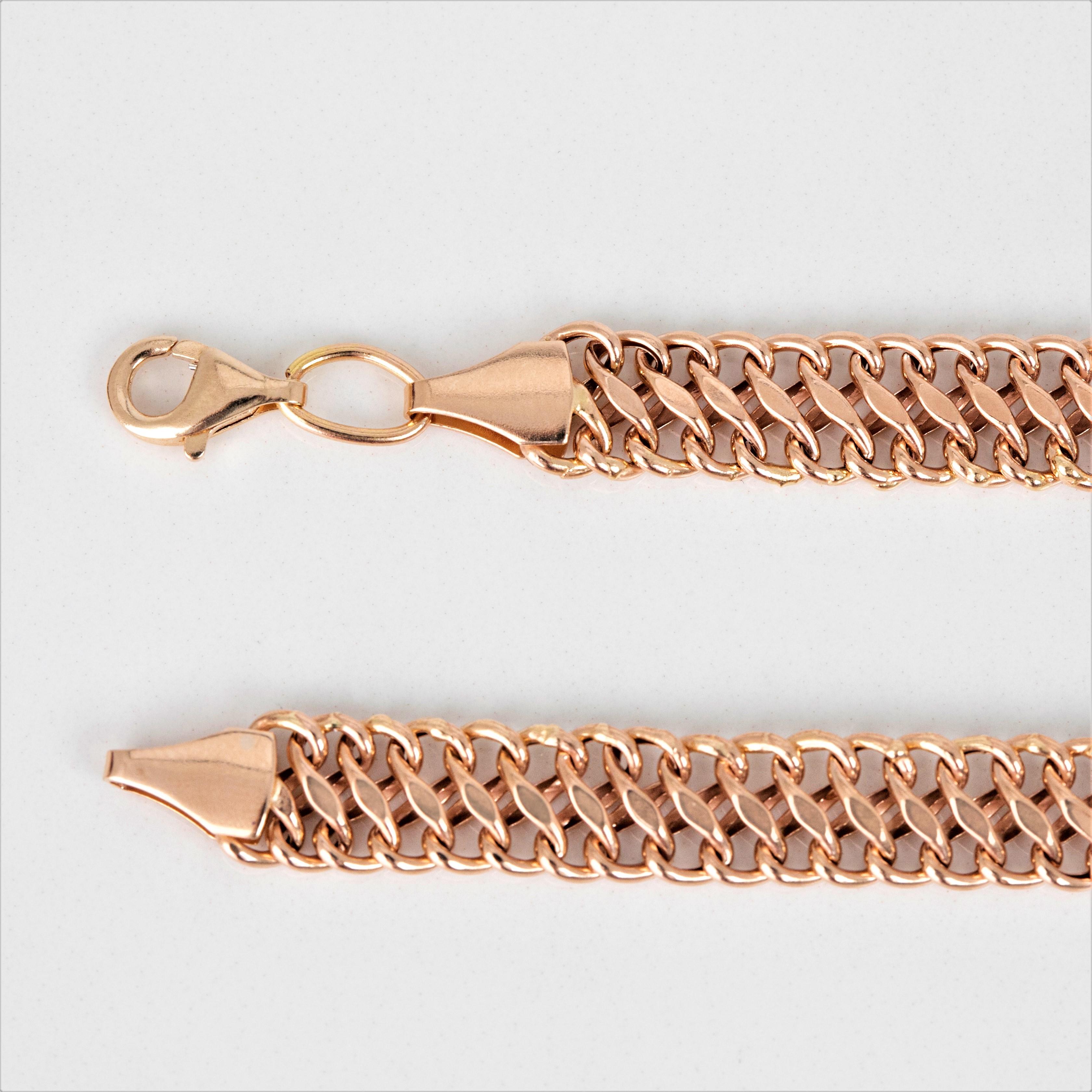 Women's 14K Rose Gold Vienna Chain Bracelet - 585K Double Curb Chain Dainty Bracelet For Sale