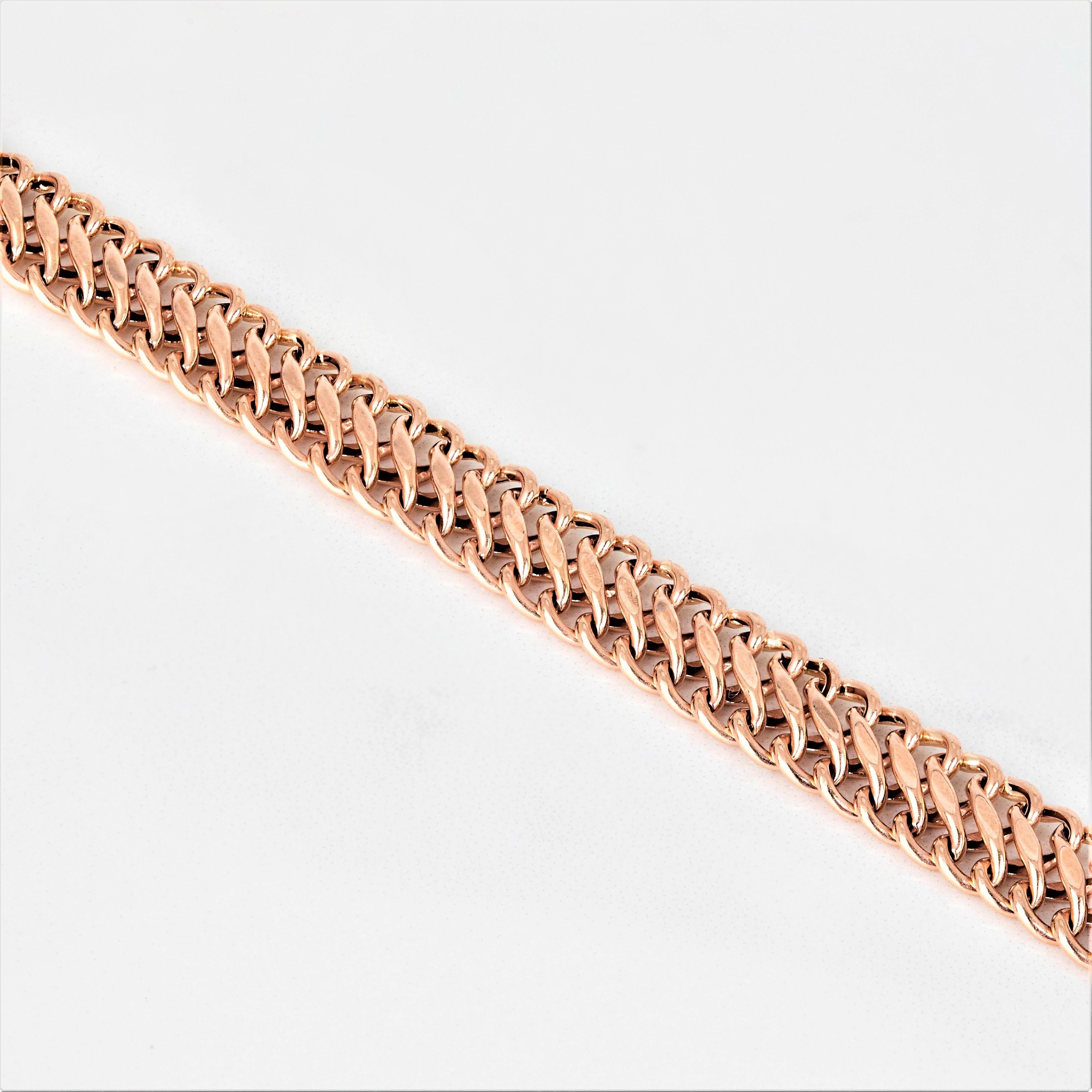 14K Rose Gold Vienna Chain Bracelet - 585K Double Curb Chain Dainty Bracelet For Sale 1