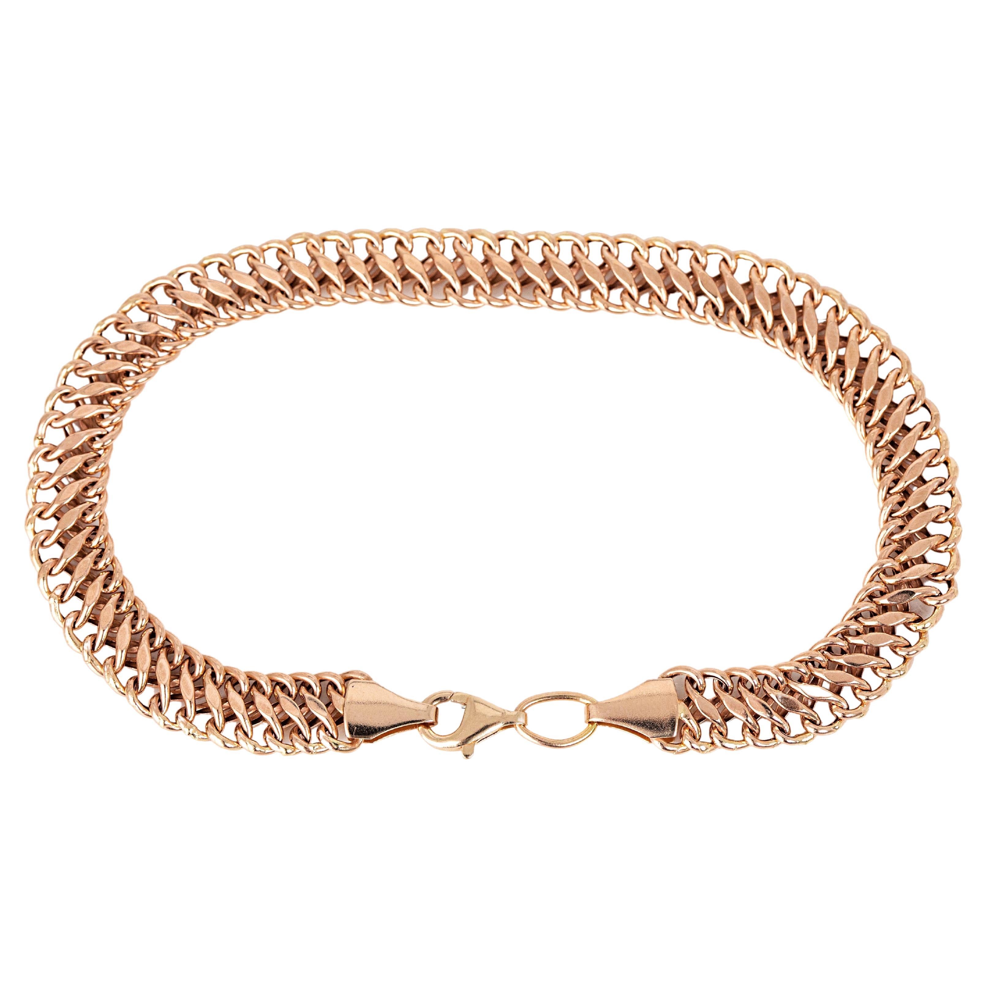 Bracelet chaîne Vienne en or rose 14 carats - Bracelet Dainty à double boucle de 585 carats en vente