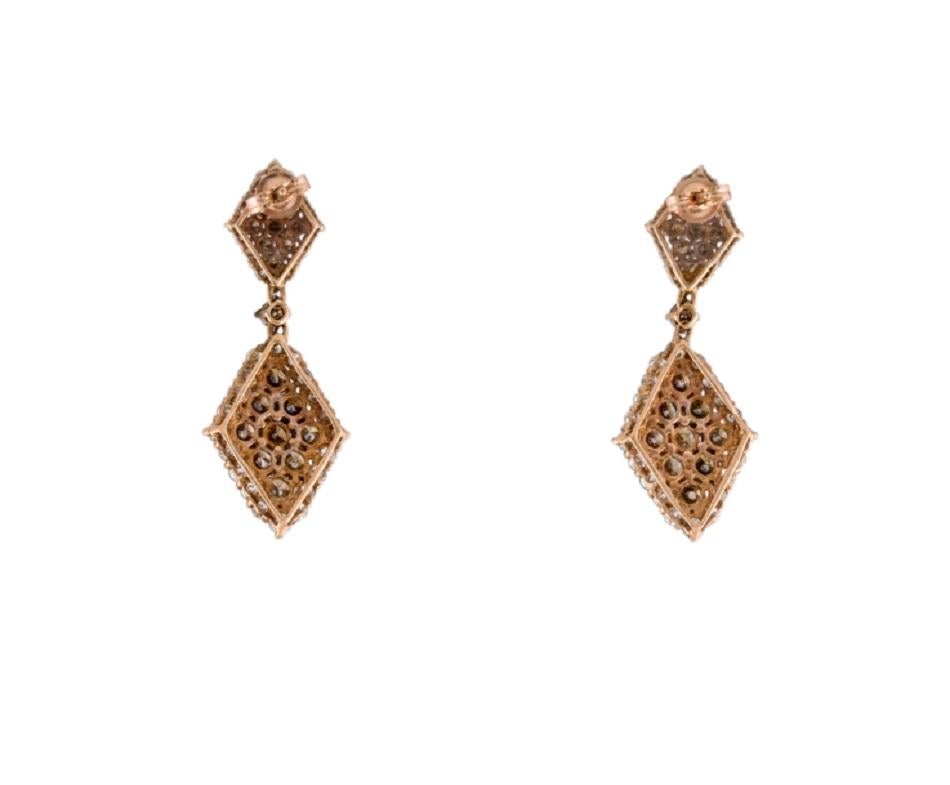 14k rose gold pear cut dangle earrings with chocolate diamond accents