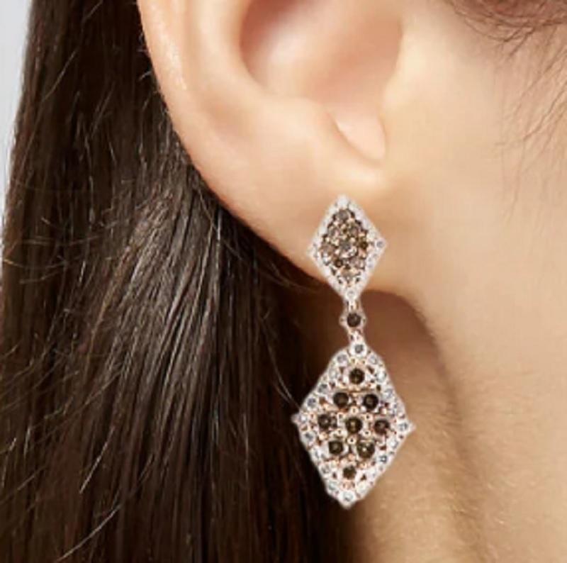 Boucles d'oreilles vintage en or rose 14K avec diamants en chocolat Neuf - En vente à New York, NY