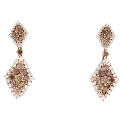 Boucles d'oreilles vintage en or rose 14K avec diamants en chocolat