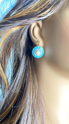 14K Rose Gold Vintage Imperial Era Russian Blue Enamel and Pearl Earrings