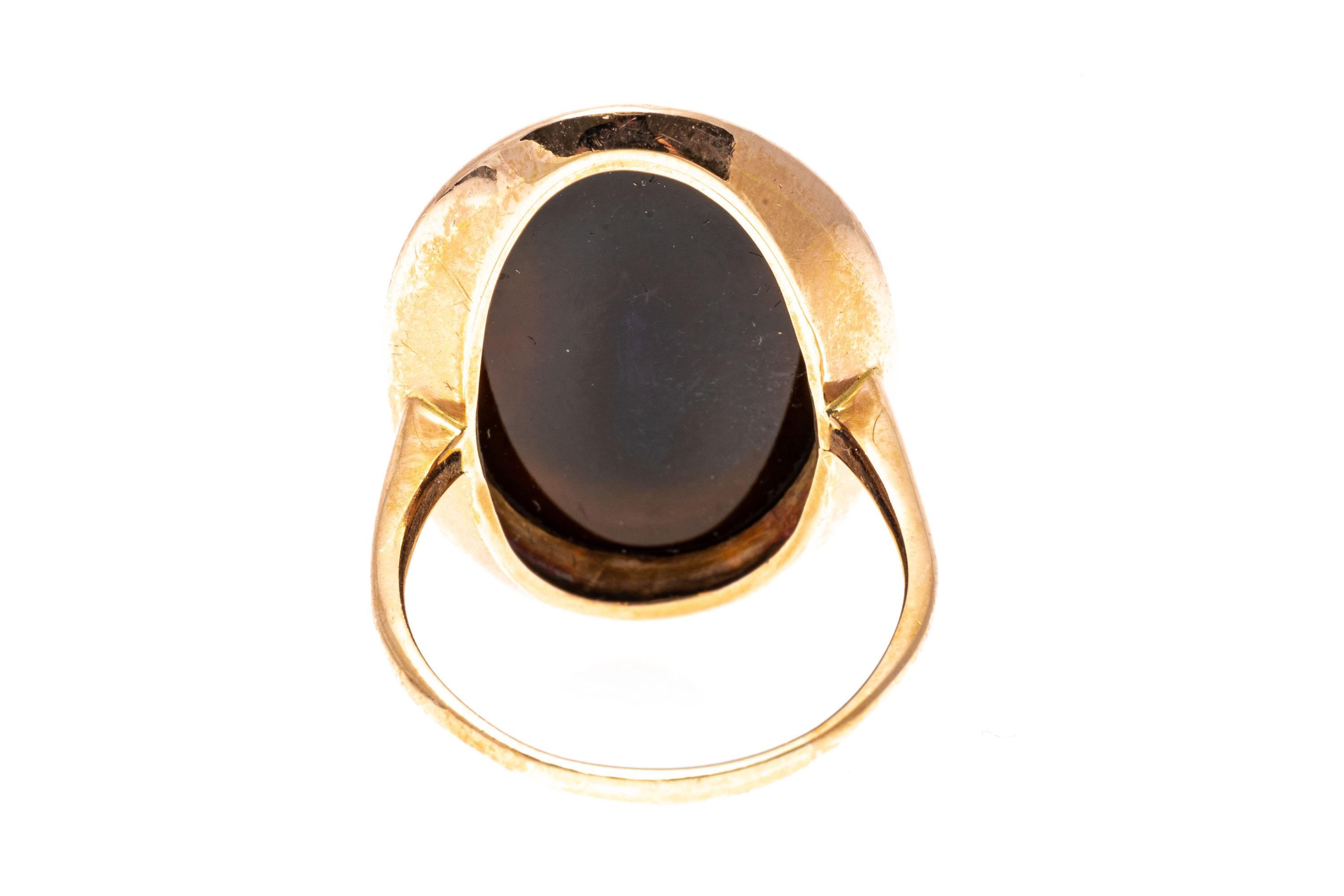 Oval Cut 14k Rose Gold Vintage Oval Black Onyx Bearded Cameo, Left Facing For Sale