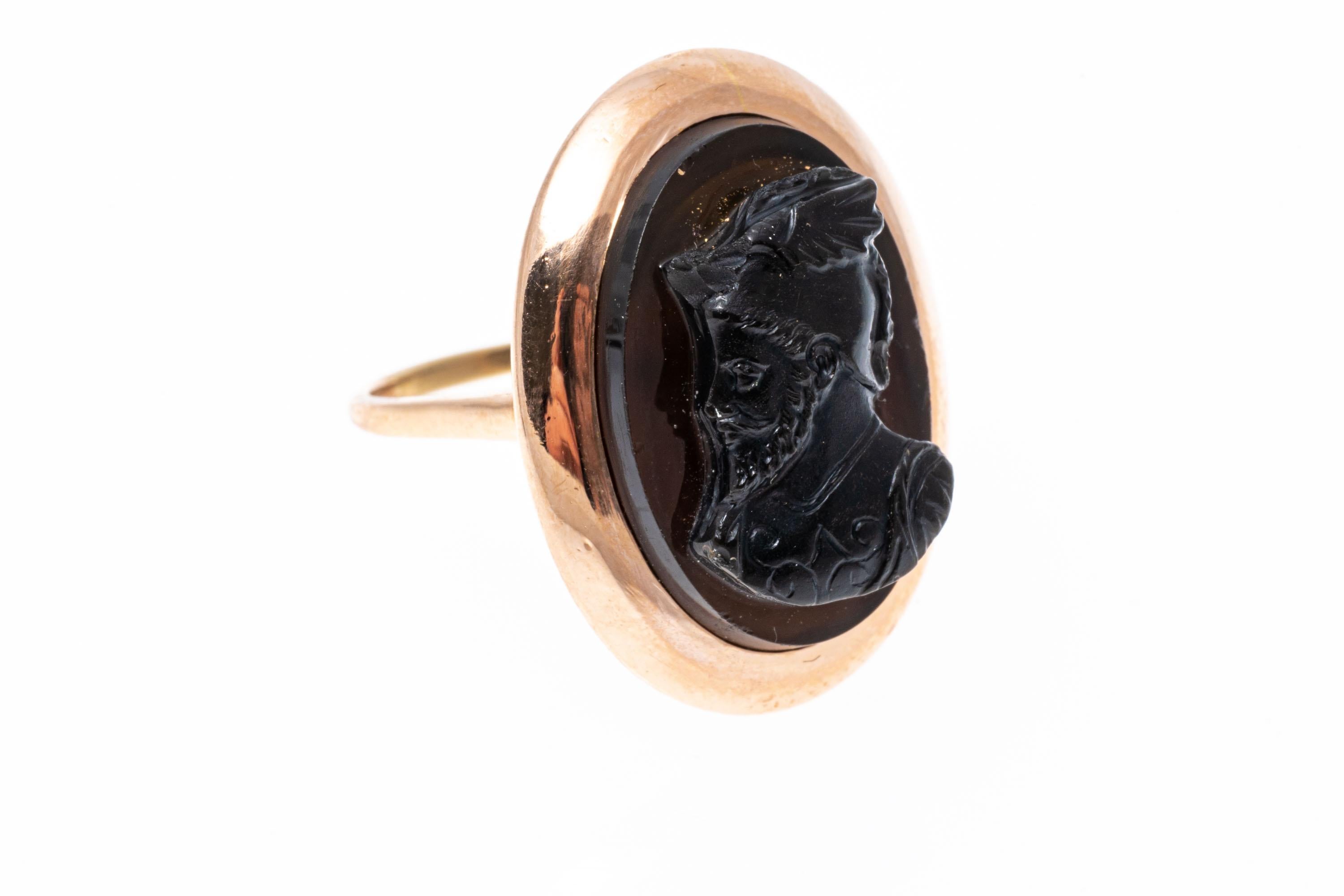 Women's 14k Rose Gold Vintage Oval Black Onyx Bearded Cameo, Left Facing For Sale