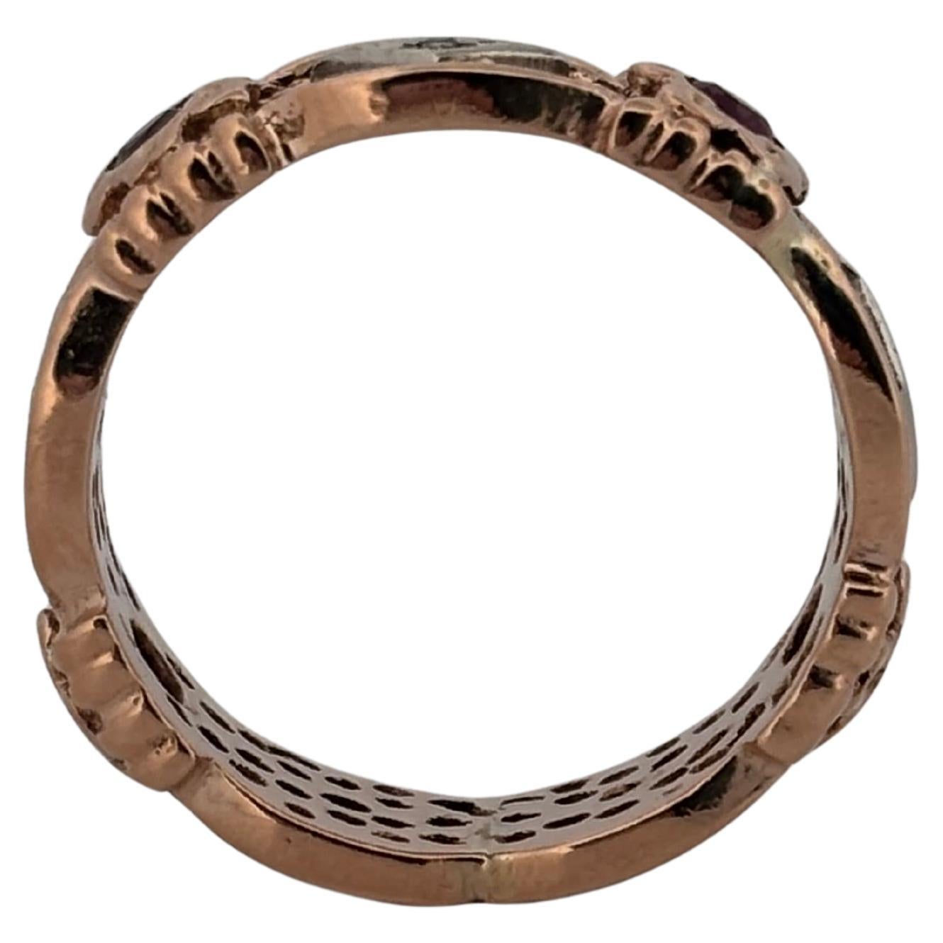 Anello nuziale con diamante e rubino retrò in oro rosa 14K in vendita 1