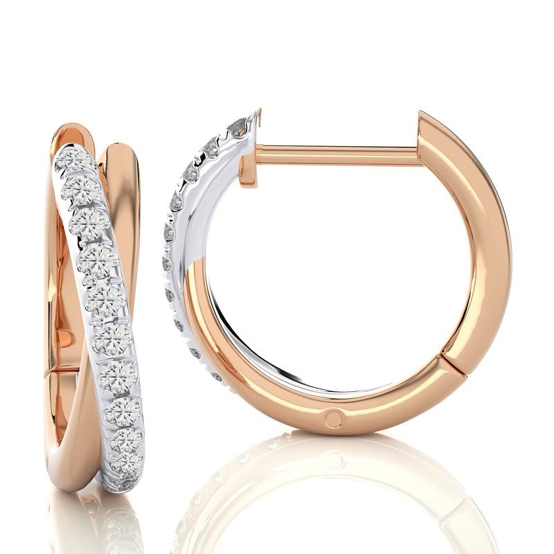 14K Rose Gold & White Gold-0.13 CTW
A harmonious blend of sophistication and contrast. These exquisite earrings seamlessly combine the warmth of 14-karat rose gold with the elegance of white gold accents. Adorned with a total of 0.13 carats of