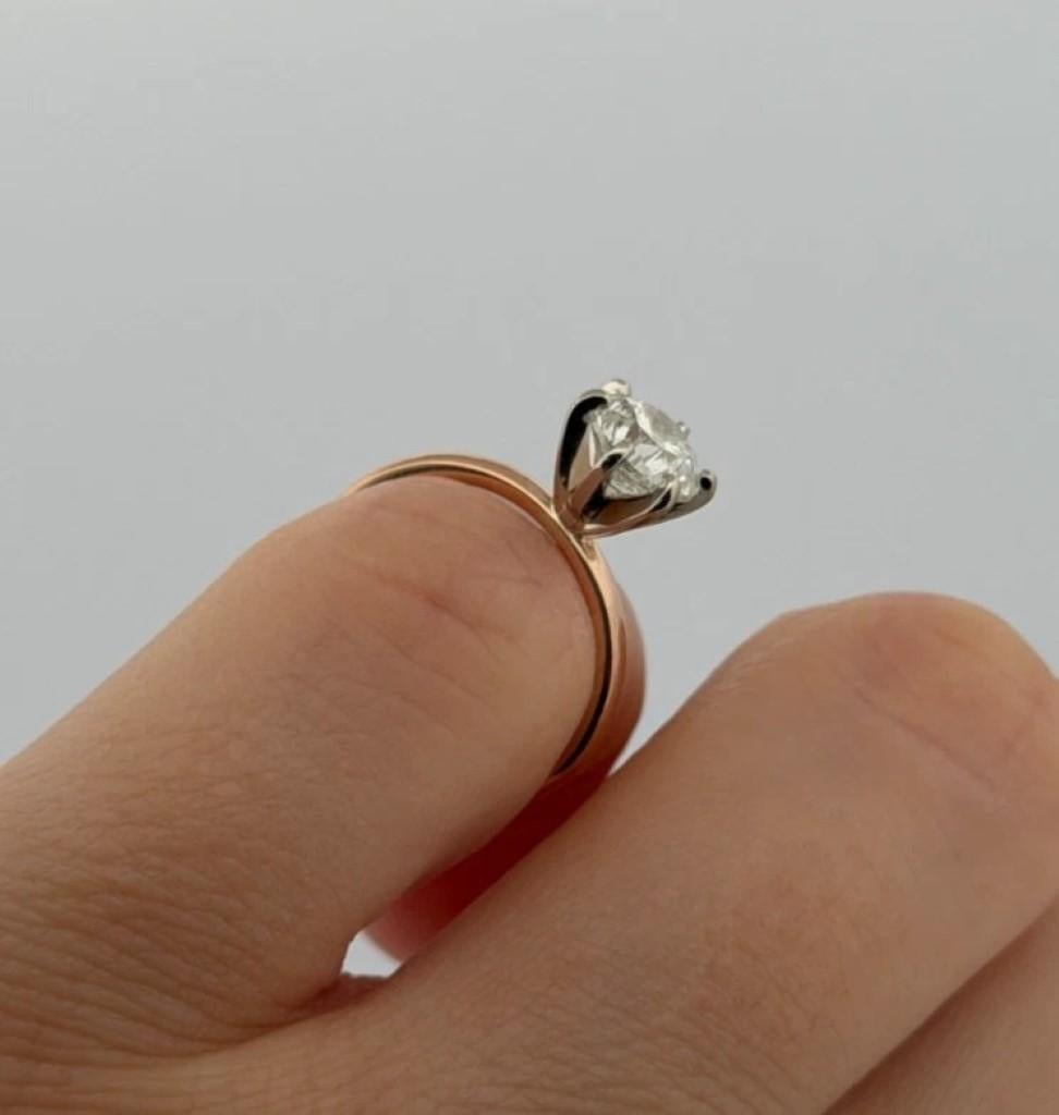 14K Rose Gold & Weißgold 0,96ct natürlicher Diamant Solitär Verlobungsring im Angebot 4