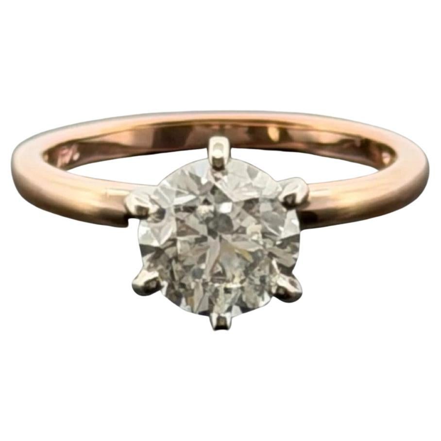 Bague de fiançailles solitaire en or rose et or blanc 14K de 0,96 ct de diamant naturel