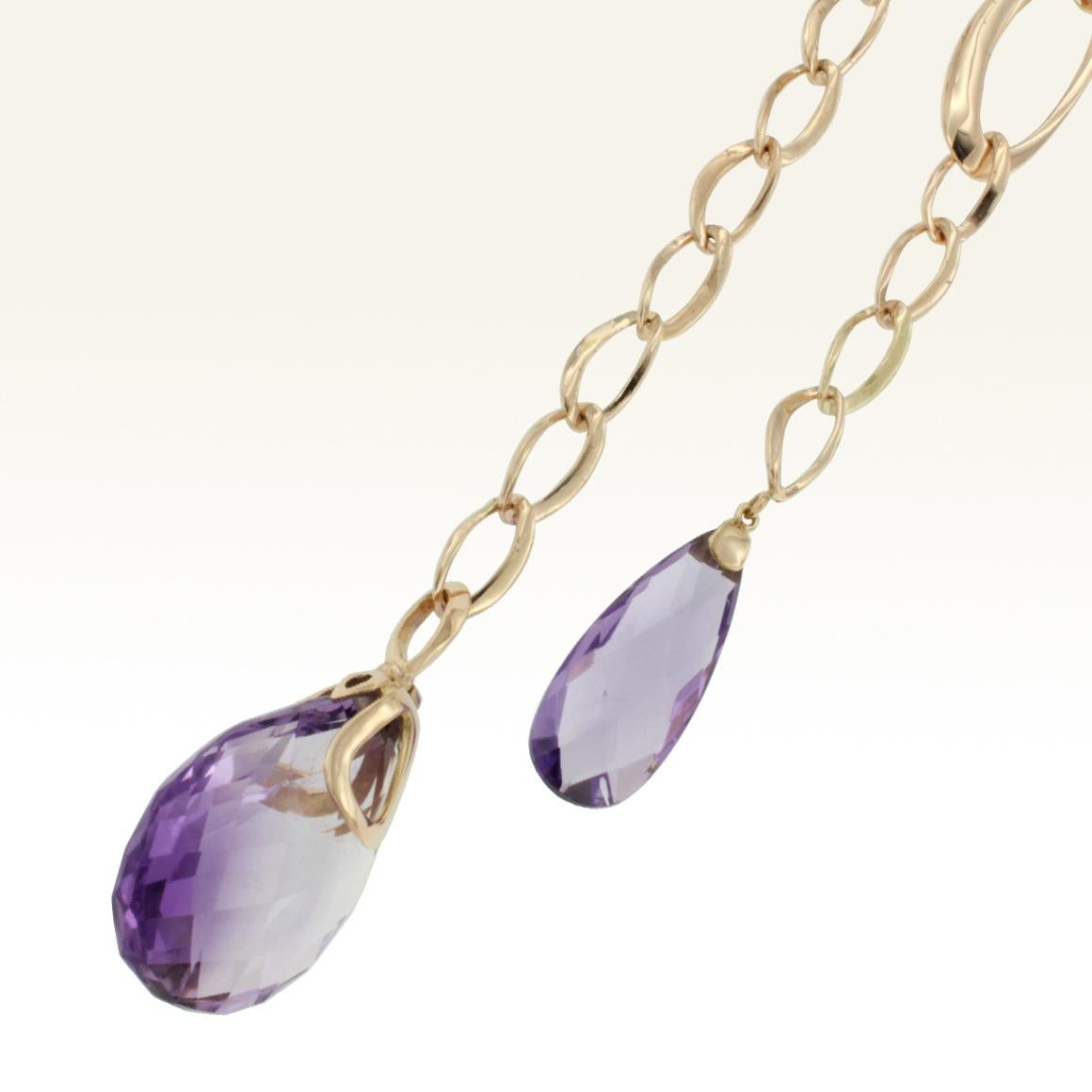 Modern 14 Karat Rose Gold with Amethyst Long Necklace For Sale