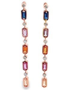 14K Rose Gold with Diamonds and Sapphires Candy Drop Long Earrings