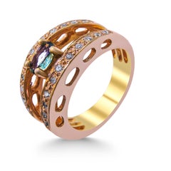 14 Karat Rose Gold with Green Sapphire and Diamond Ladies Ring