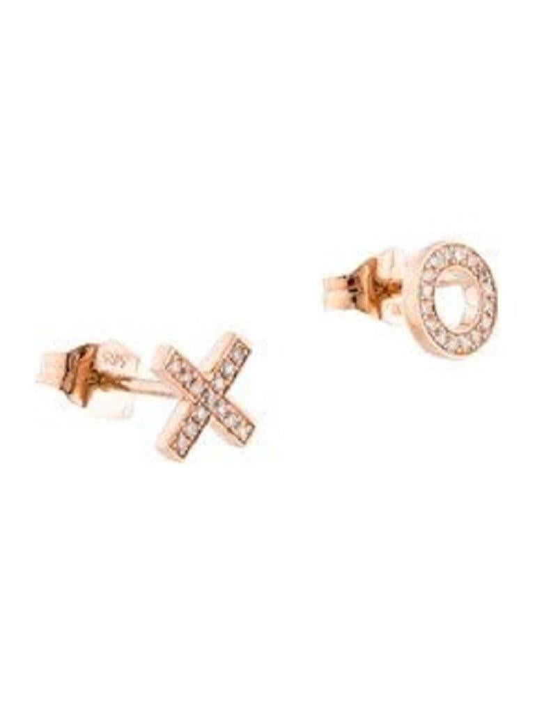 Contemporain Clous d'oreilles XO en or rose 14 carats et diamants pour elle en vente
