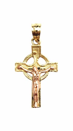14K Rose Gold & Yellow Gold Celtic Crucifix Pendant #21421