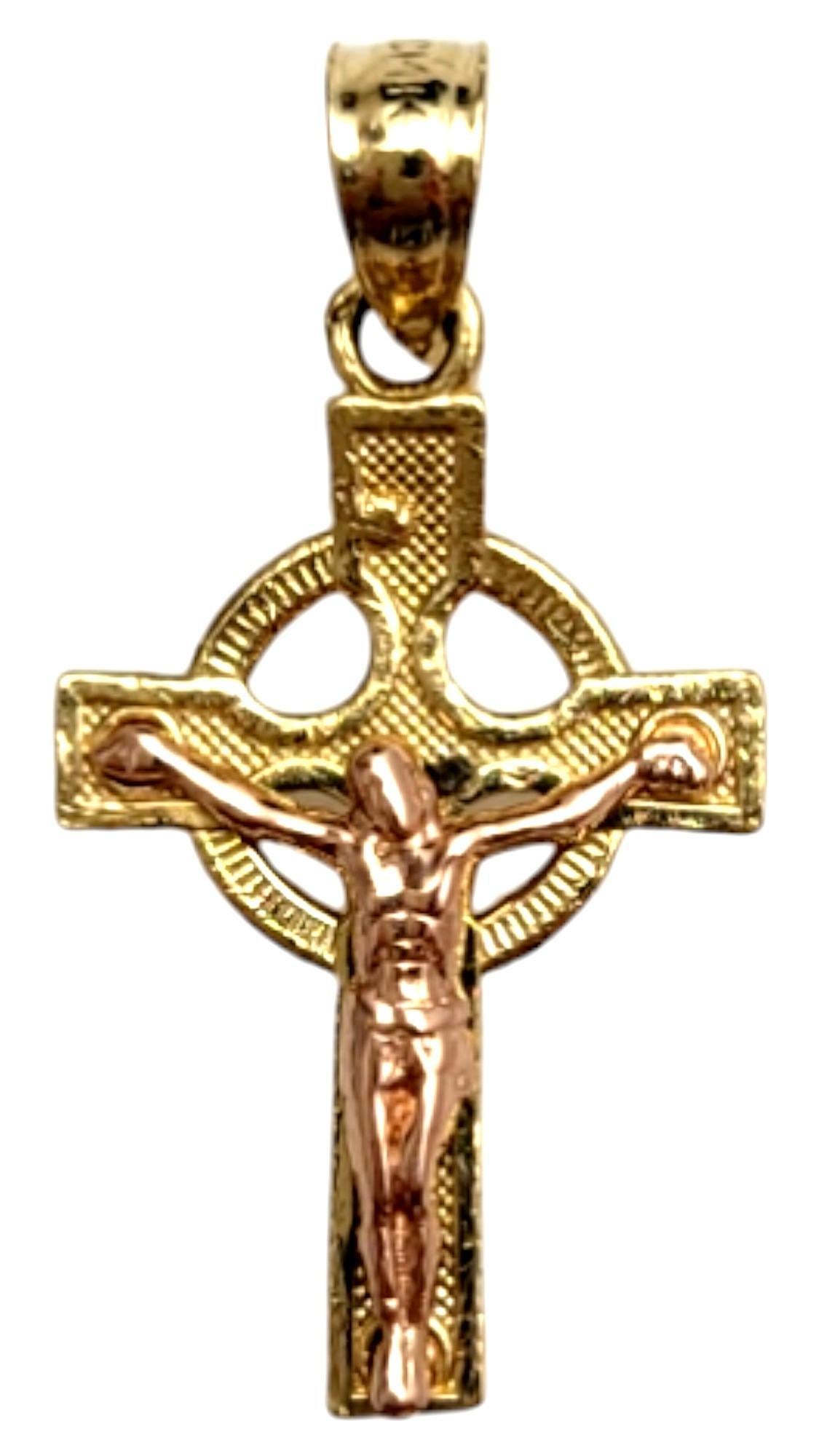 14K Rose Gold & Yellow Gold Celtic Crucifix Pendant #21421