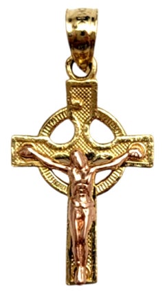 14K Roségold & Gelbgold Keltisches Kruzifix-Anhänger #21421