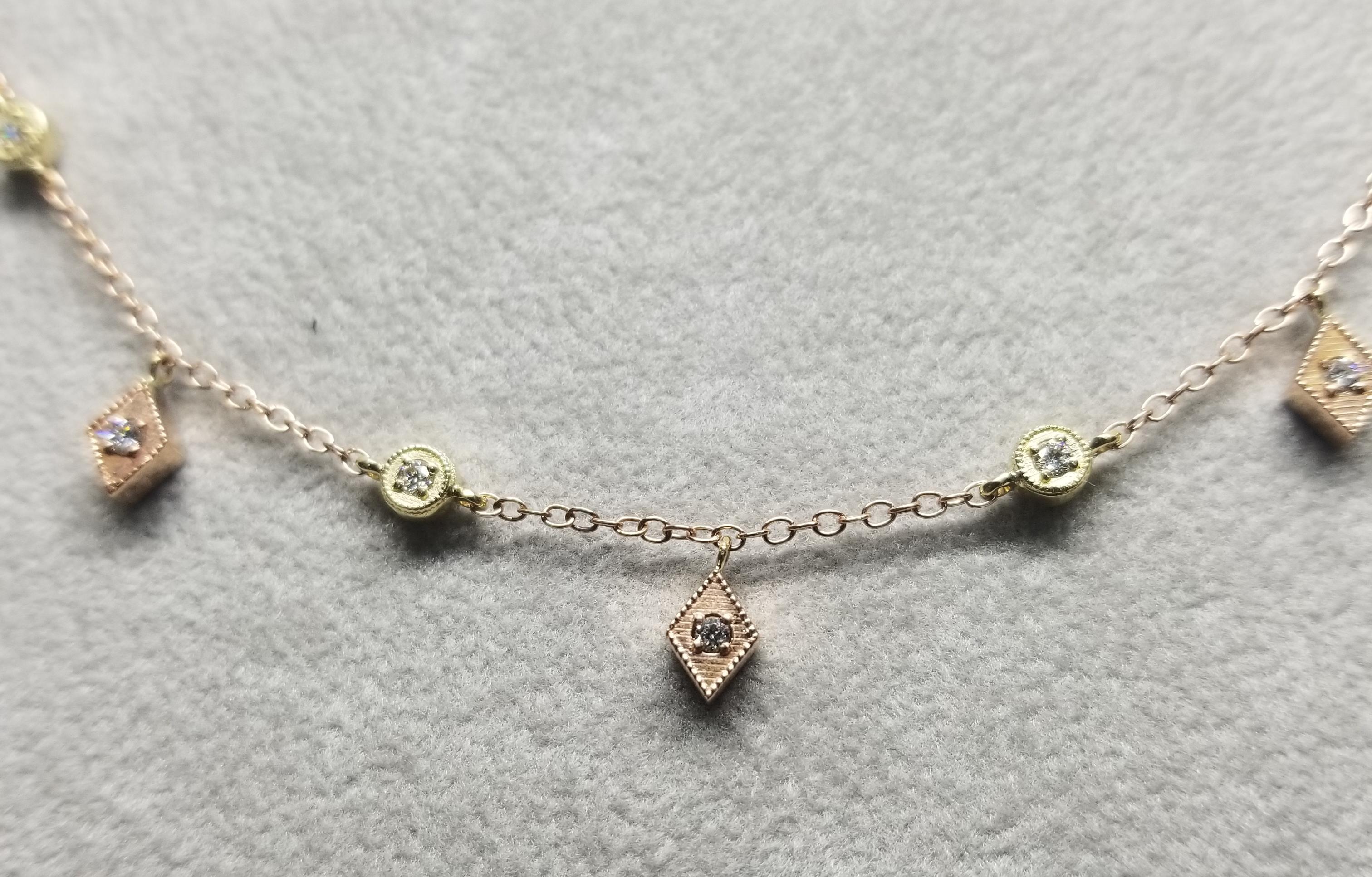 Collier pendentif en or jaune et rose 14 carats avec diamants et diamants des deux côtés Unisexe en vente