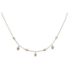 14k Rose N Yellow Gold Diamonds Dangling Necklace with Diamonds on Both Sides