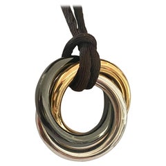 14K. Rose + White Gold and Back Ceramic Ring as a Pendant, Black Silk Necklace