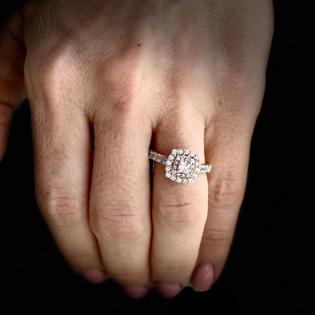 14K Rose & White Gold Double Halo Ladies Engagement Ring 2