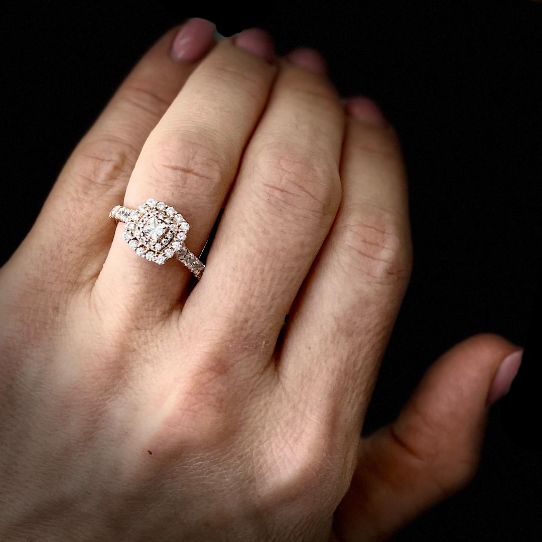 14K Rose & White Gold Double Halo Ladies Engagement Ring 4