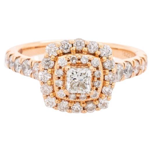 1 Carat Diamond Double Halo 14K Gold Engagement Ring For Sale at ...