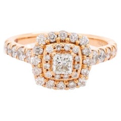 14K Rose & White Gold Double Halo Ladies Engagement Ring