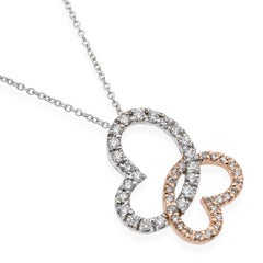 14k Rose & White Gold Interlocking Diamond Hearts Necklace