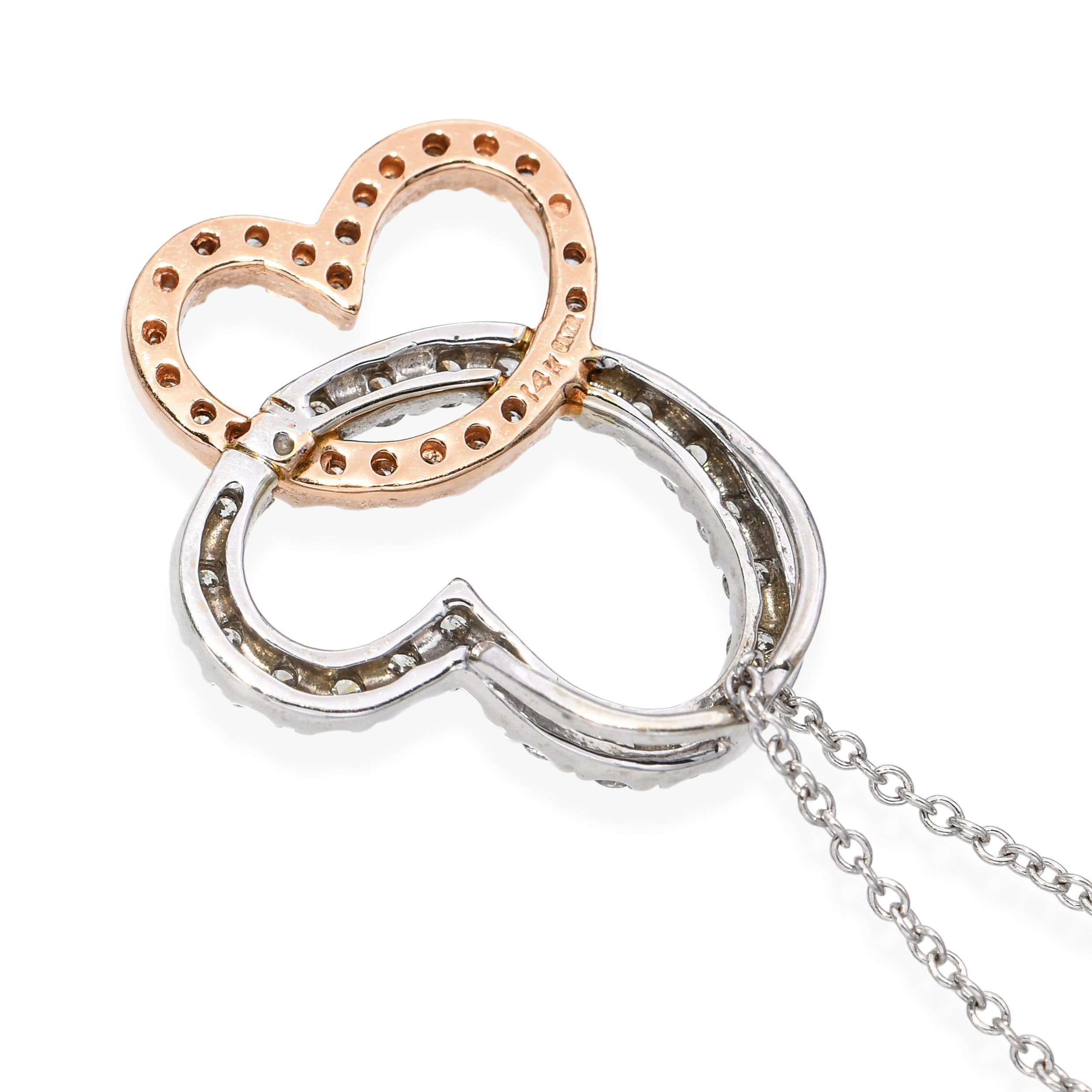 Donna Collana con cuori di diamanti intrecciati in oro rosa e bianco 14k in vendita
