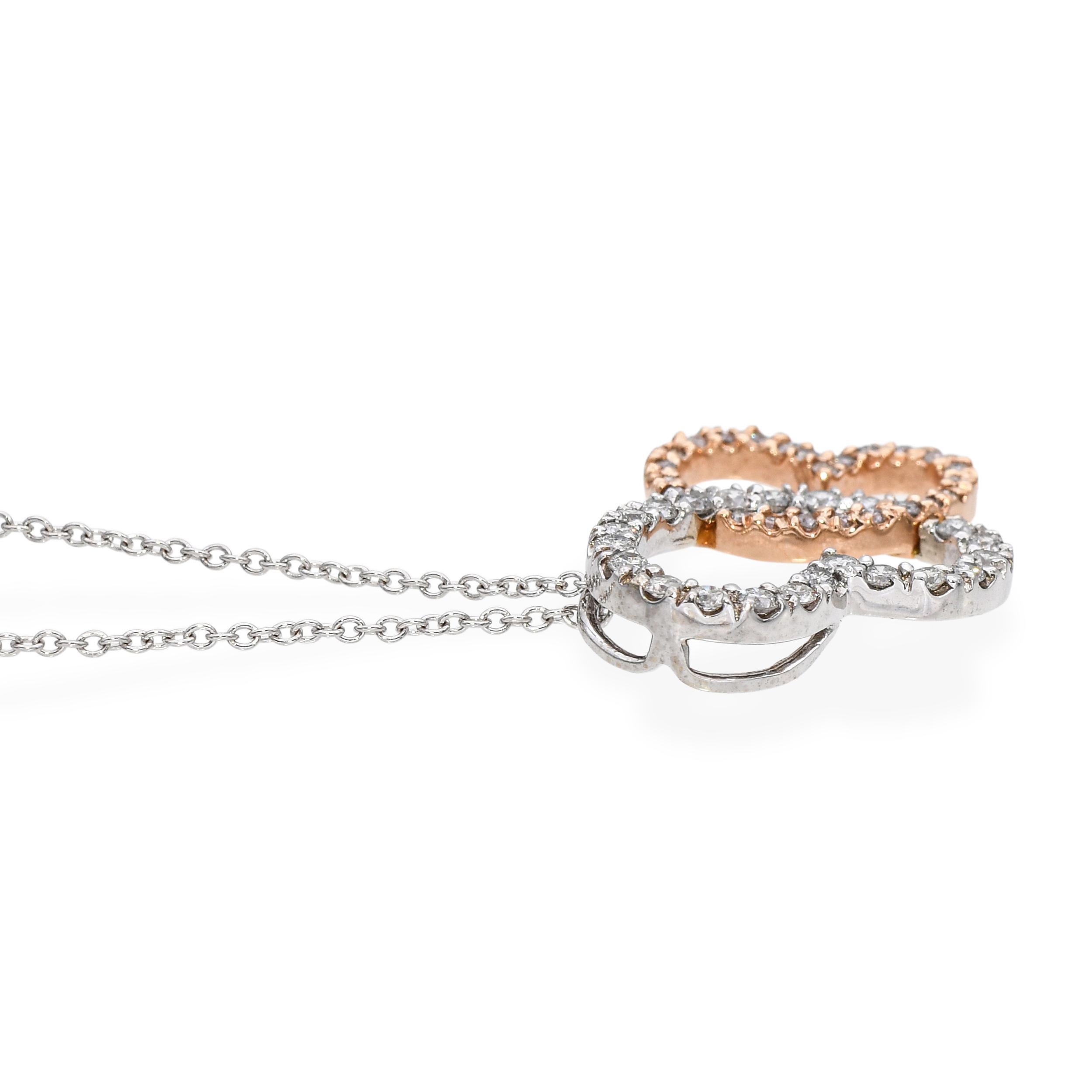 Collana con cuori di diamanti intrecciati in oro rosa e bianco 14k in vendita 2