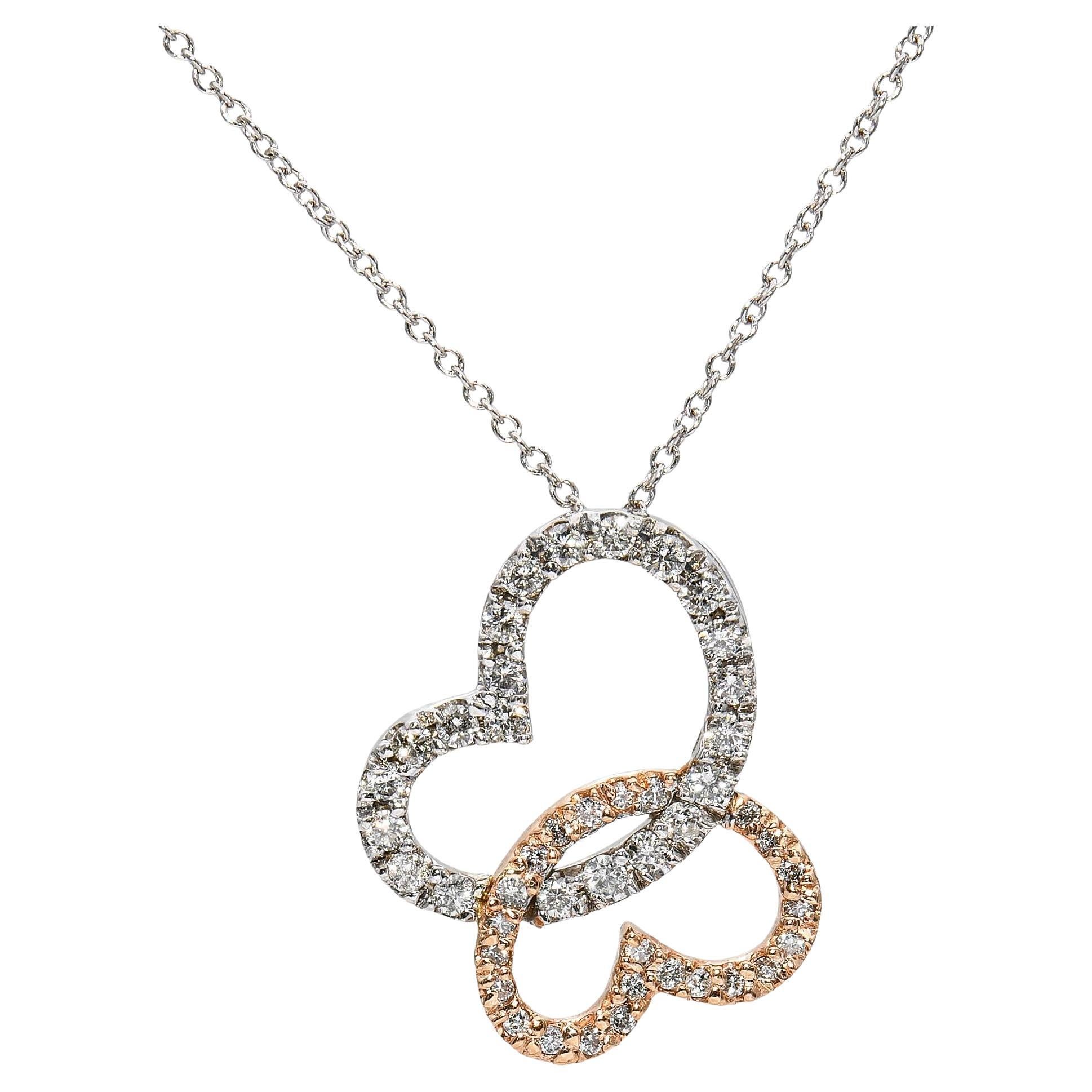 Collana con cuori di diamanti intrecciati in oro rosa e bianco 14k in vendita