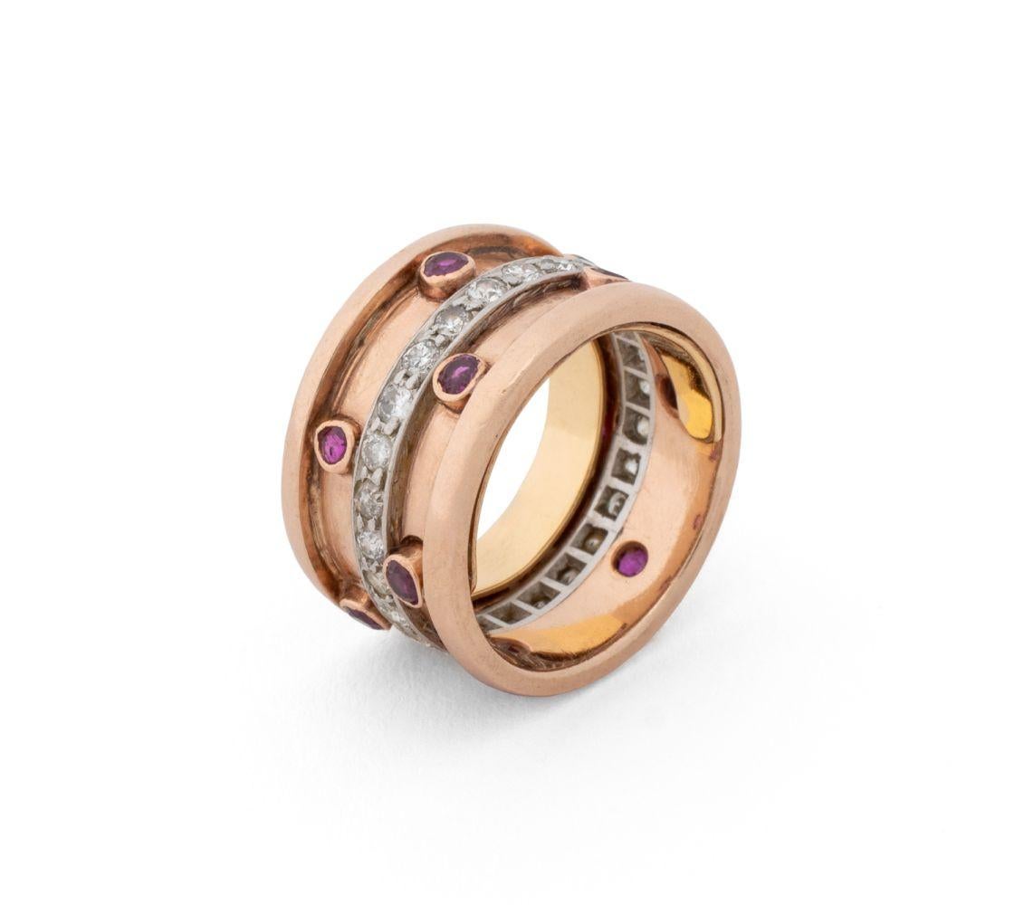 Modernista Fascia in oro rosa e bianco 14K con diamante e rubino in vendita