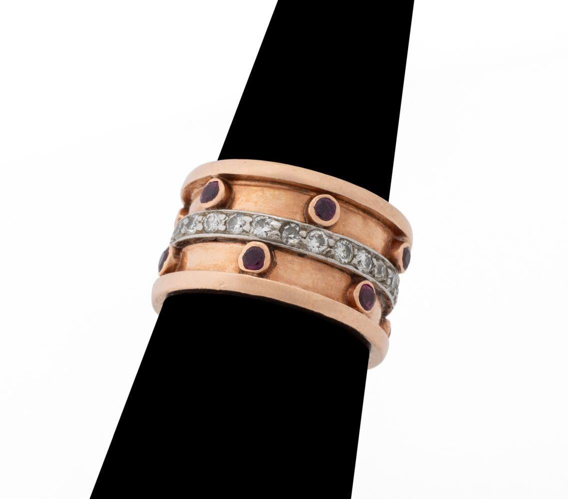 da uomo o donna Fascia in oro rosa e bianco 14K con diamante e rubino in vendita