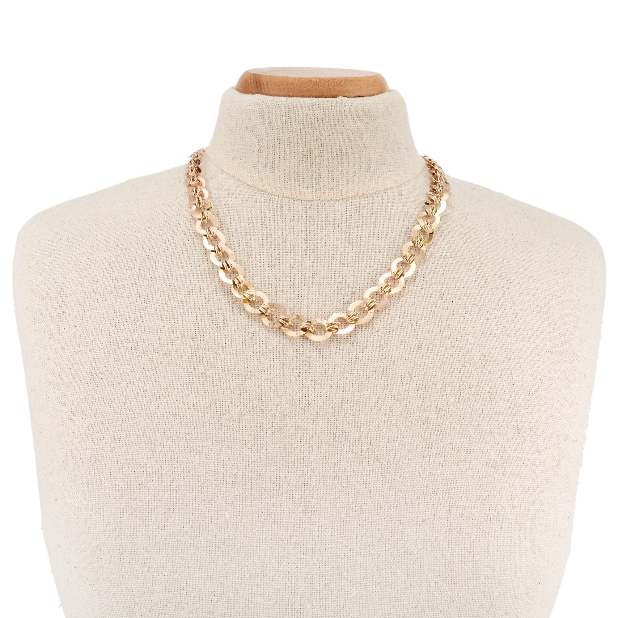 14 Karat Rose Yellow Gold Link Necklace For Sale 1