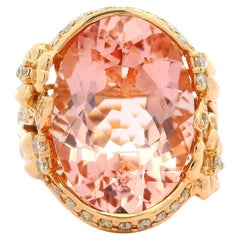 14k Rosy Yellow Gold 10.50ctw Oval Morganite Diamond Accents Cocktail Ring