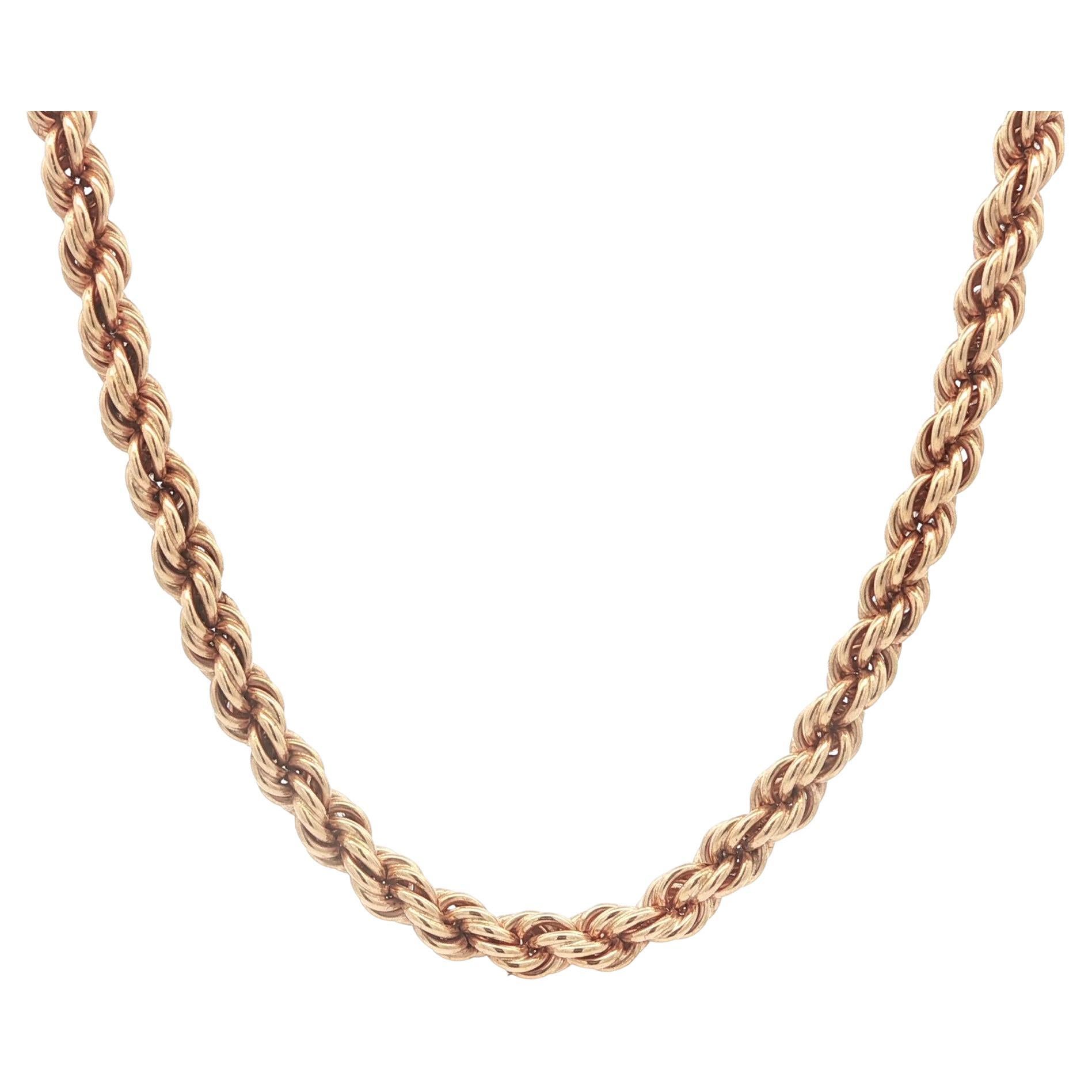 14k Rosy Yellow Gold 20.5" Heavy Rope Link Chain Necklace Spring Ring Clasp For Sale