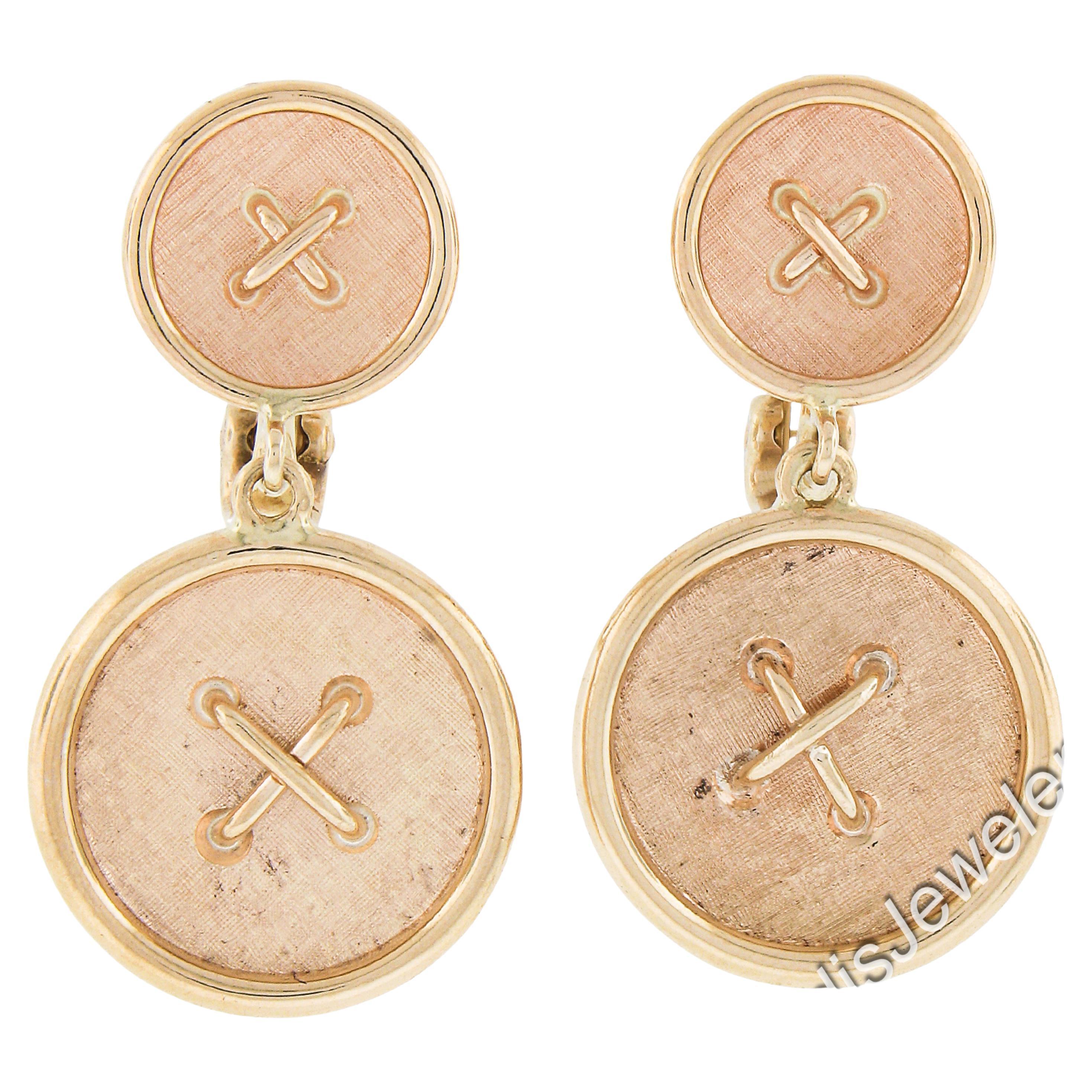 Orecchini a doppio bottone in oro giallo rosato 14K Florentine e finitura lucida in vendita