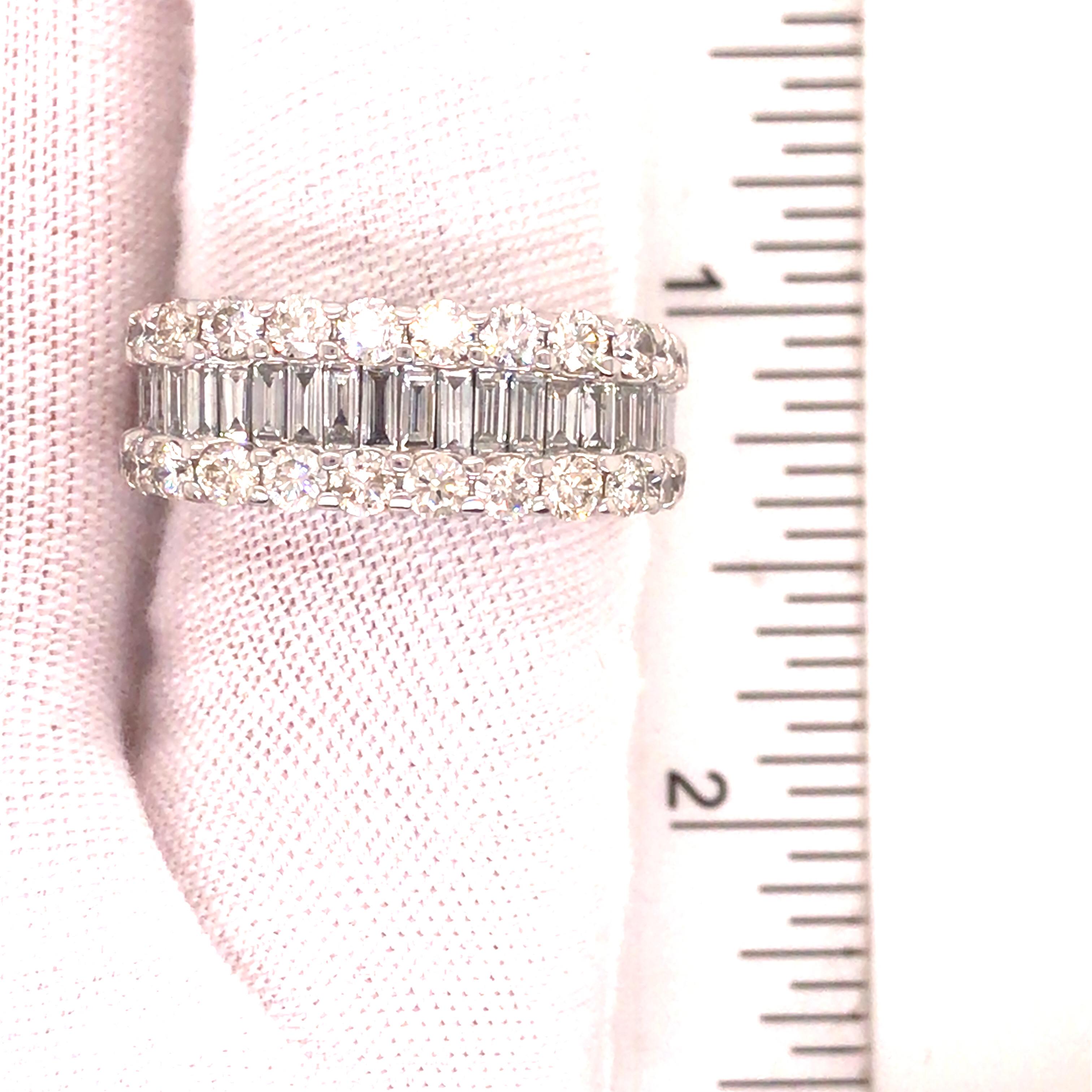 14K Round and Baguette Diamond Band White Gold For Sale 2