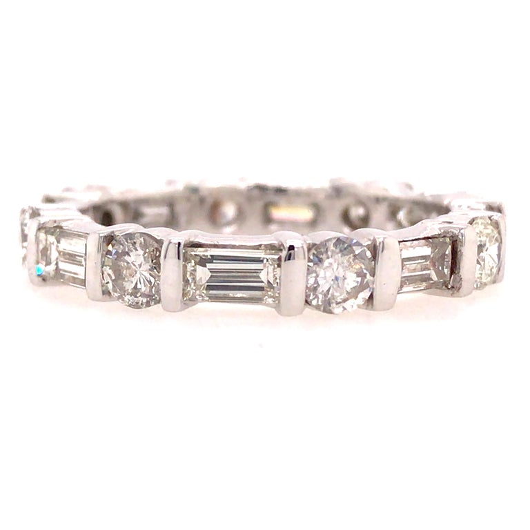 14K Round and Baguette Diamond Bar Set Eternity Band TwoTone Gold For