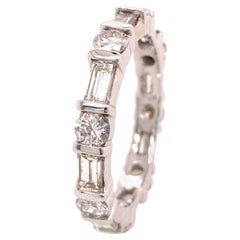 14K Round and Baguette Diamond Bar Set Eternity Band Two-Tone Gold