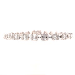14K Round and Baguette Diamond Cluster Bracelet White Gold