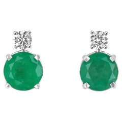 Orecchini a perno con smeraldo colombiano e diamanti taglio rotondo 14K, Greene & Greene