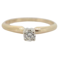14k Round Diamond Solitaire Ring . Petite 0.17ct Diamond Engagement Ring. High