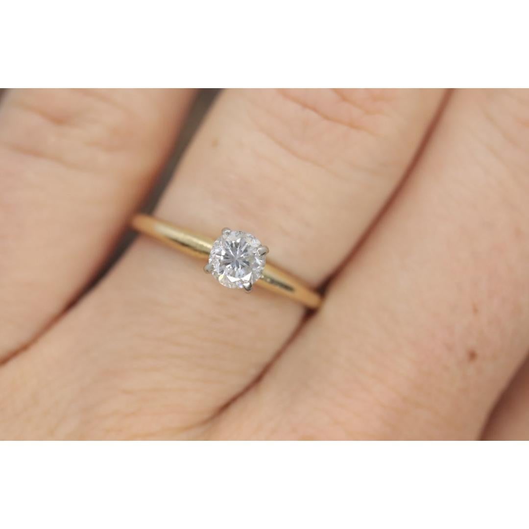 Women's 14k Round Diamond Solitaire Ring . Petite 0.28ct Diamond Engagement Ring. For Sale