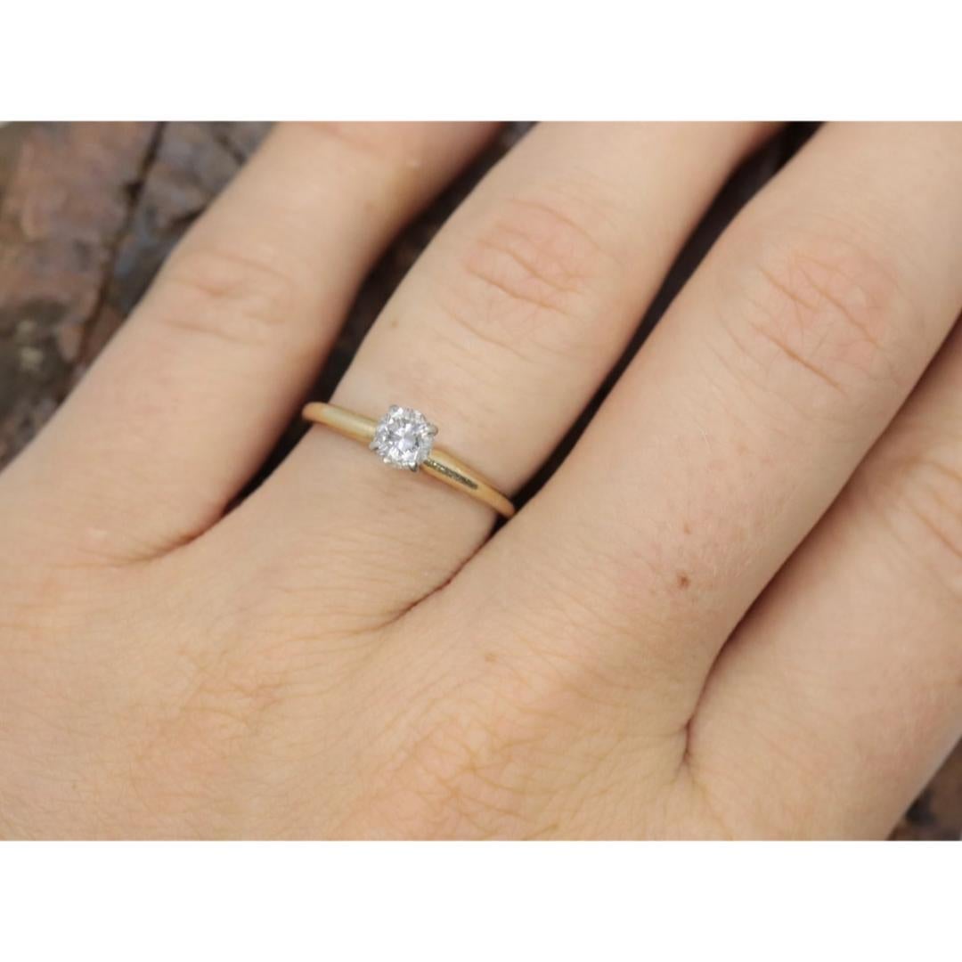 14k Round Diamond Solitaire Ring . Petite 0.28ct Diamond Engagement Ring. For Sale 1